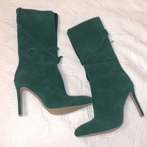 Green Nordstrom Heeled Tie Up Boots - Picture 2 of 3